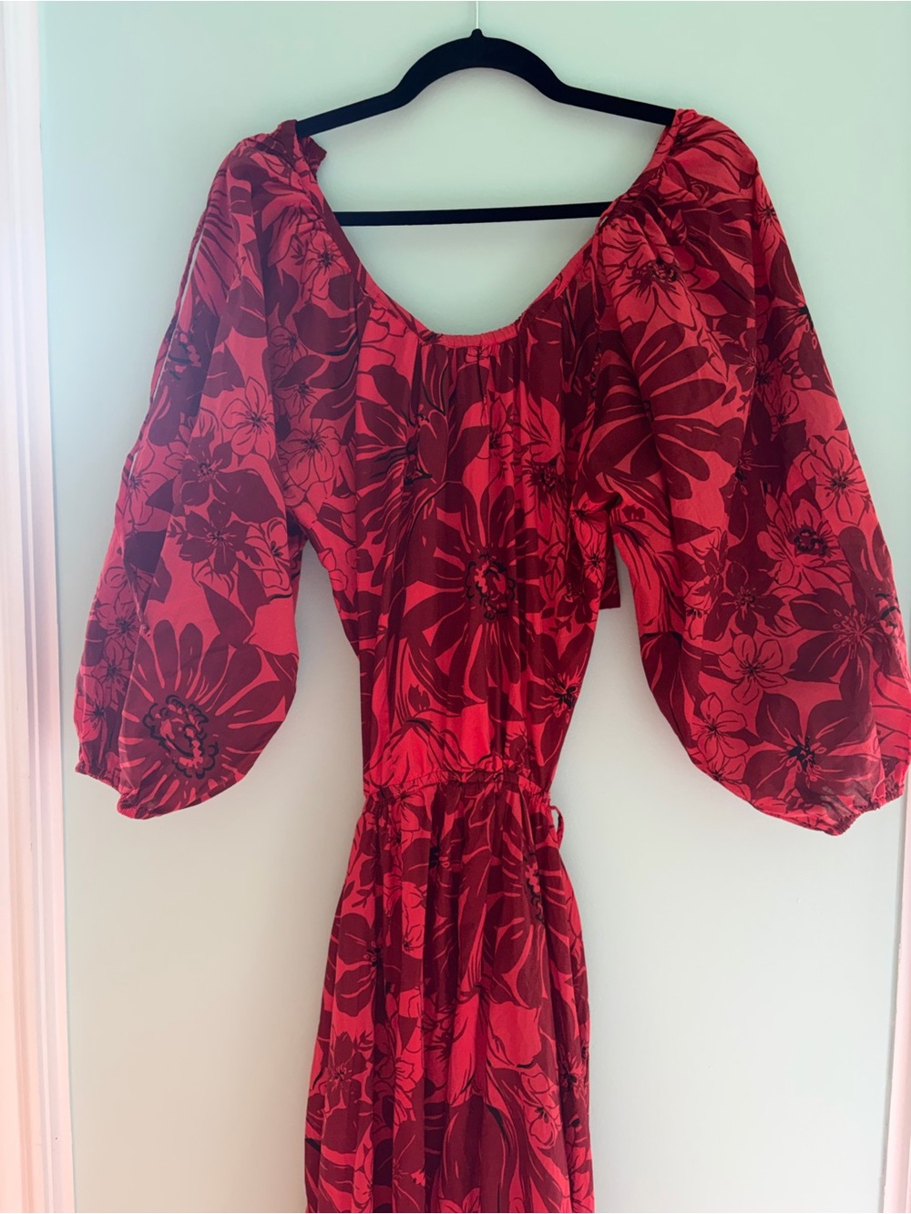 Red Floral Backless Maxi Dress